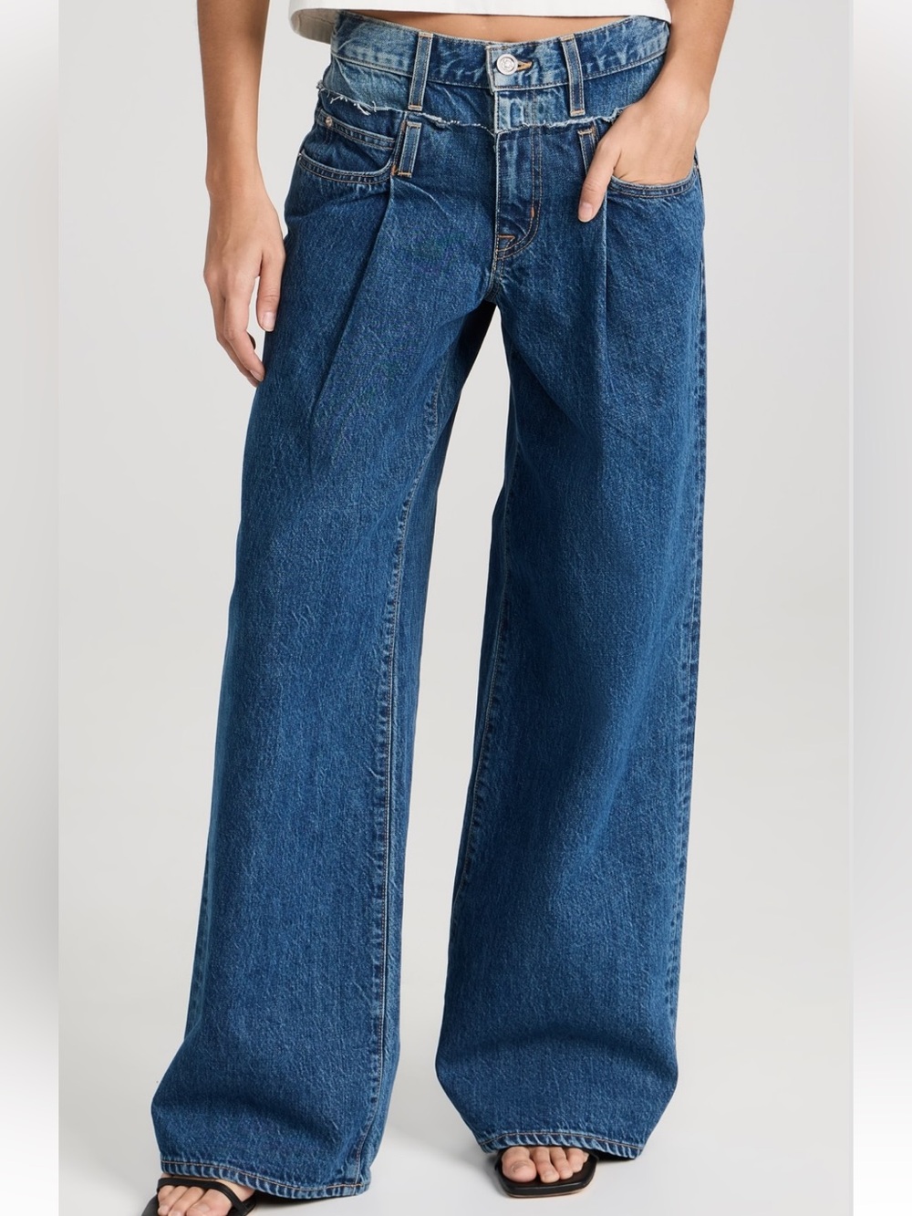 NWT Bohme medium wash wide leg pleated double waist jeans ankle length XL